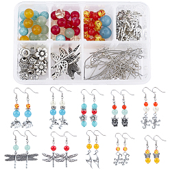 Antique Silver DIY Dangle Earring Making Kits, with Alloy Pendants, Alloy Beads, Glass Beads, Gemstone Beads, Brass Earring Hooks, Antique Silver, 28x35.5x2mm, Hole: 1.5mm