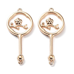 Light Gold Rack Plating Alloy Resin Imitation Shell Connector Charms, Fan with Flower Links, Light Gold, 34.5x15x3mm, Hole: 1.2mm