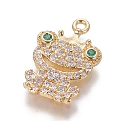 Золотой Латуни циркония кубической подвески, лягушка, прозрачные, золотые, 17.5x11.5x2.5 мм, отверстие : 1.4 мм