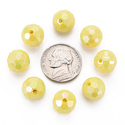 Yellow Opaque Acrylic Beads, Faceted, Dyed, AB Color, Round, Yellow, 12x11.5mm, Hole: 1.8mm, about 560pcs/500g