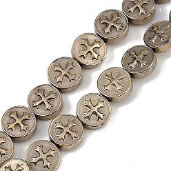 Светло-Золотое Покрытие Гальванические нити из синтетических немагнитных гематитовых бусин, плоские круглые с крестом, свет позолоченные, 8x3 мм, отверстие : 0.8 мм, около 51 шт / нитка, 15.75'' (40 см)