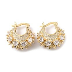 Настоящее золото 18K Прозрачные серьги-кольца каплевидной формы с кубическим цирконием, украшения из латуни для женщин, без кадмия и без свинца, реальный 18 k позолоченный, 20x19x8 мм, штифты : 1.5x0.6 мм