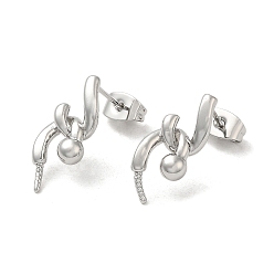 Real Platinum Plated Brass Stud Earring Findings, with 925 Sterling Silver Pins, for Half Drilled Beads, Cadmium Free & Nickel Free & Lead Free, Real Platinum Plated, 18x8mm, Pin: 12x0.8mm and 1mm(for Half Drilled Beads)