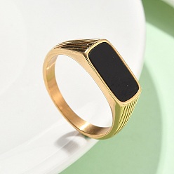 Природный Драгоценный Камень 316l Кольца из нержавеющей стали с натуральными драгоценными камнями для женщин, прямоугольные, ионное покрытие (ip), размер США 9 (18.9 мм)