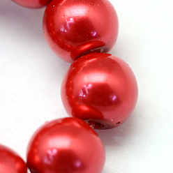 Crimson Baking Painted Pearlized Glass Pearl Round Bead Strands, Crimson, 6~7mm, Hole: 1mm, about 145pcs/strand, 31.4 inch
