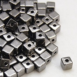 Черный Цвет Металла Сплавочные овальные бусины тибетского стиля , без кадмия, без никеля и без свинца, металлический черный, кубические, длиной около 4 мм , шириной 4 мм , толщиной 4 мм , отверстие : 1 мм