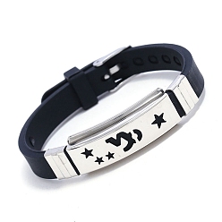 Steinbock Edelstahl-Gliederarmband mit Sternbild und Silikonkordeln, Steinbock, 8-7/8 Zoll (22.5 cm)