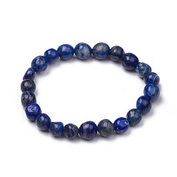 Lapis Lazuli Natural Lapis Lazuli Stretch Beaded Bracelets, Tumbled Stone, Nuggets, 1-7/8 inch~2-1/8 inch(4.8~5.5cm), Beads: 6~15x6~11x3~11mm