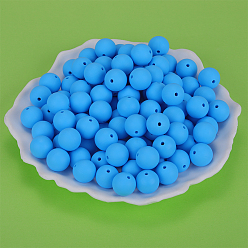 Cornflower Blue Round Silicone Focal Beads, Chewing Beads For Teethers, DIY Nursing Necklaces Making, Cornflower Blue, 15mm, Hole: 2mm