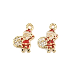 Santa Claus Латунные микро проложить кубического циркония прелести, с эмалью, золотые, Дед Мороз, 13.5x9x1.5 мм, отверстие : 1.2 мм