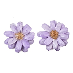 Lila Grandes colgantes de resina epoxi y flores secas, encanto de flor de margarita, lila, 50x49x10.5 mm, agujero: 1 mm