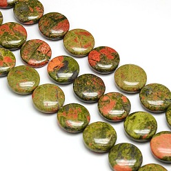 Unakite Natural Flat Round Unakite Beads Strands, 20x7~9mm, Hole: 1mm, about 20pcs/strand, 15.74 inch