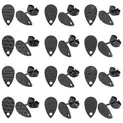 Electrophoresis Black 24 шт 6 стиль 304 серьги-гвоздики из нержавеющей стали, с отверстием, слеза, электрофорез черный, 10x6 мм, отверстие : 1~1.2 мм, штифты : 0.7~0.8 мм, 4 шт / стиль