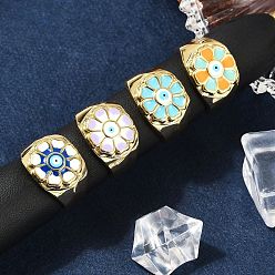 (52) Непрозрачная лаванда Латунные эмалевые манжеты для женщин, без кадмия, без никеля и без свинца, цветок, реальный 18 k позолоченный, разноцветные, внутренний диаметр: 17.5 мм