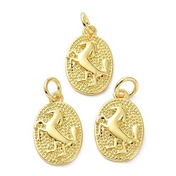 Real 18K Gold Plated Brass Pendants, with Jump Ring, Long-Lasting Plated, Textured, Oval with horse, Real 18K Gold Plated, 16x10x2mm, Hole: 3mm