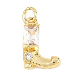 Настоящее золото 18K Латунные микропаве прозрачные подвески с фианитом, брелоки для ботинок, долговечный, стойки покрытие, без свинца и без кадмия, реальный 18 k позолоченный, 14.5x10x4.5 мм, отверстие : 3.2 мм