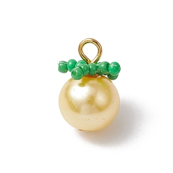пшеница Стеклянные жемчужные подвески, помидор, со стеклянными бусинами и железными петлями, цвет пшеницы, 15.5~16x10~11 мм, отверстие : 2 мм