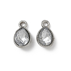 Платина Подвески из сплава и страза, слезинки, платина, 12x7.5x5 мм, отверстие : 1.5 мм