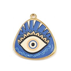 Синий Печатные 304 подвески из нержавеющей стали, треугольник с подвесками для глаз, вакуумное покрытие pvd, реальный 18 k позолоченный, синие, 30x26.5x3 мм, отверстие : 2.5x2 мм