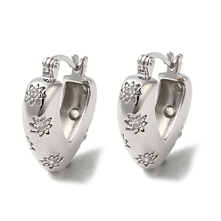 Платина Стойка латунное сердце со звездой серьги-кольца с фианитами, без кадмия и без свинца, долговечный, платина, 23x20.5x6.5 мм