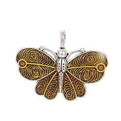 Jaune Argent antique plaqué alliage pendentifs en émail, papillon, jaune, 32x41x3mm, Trou: 3x4mm