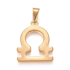 Libra 304 Stainless Steel Pendants, Constellation/Zodiac Sign, Golden, Libra, 31x25x1.5mm, Hole: 10x4mm