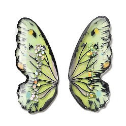 Yellow Green Translucent Resin Paillette Cabochons, Butterfly, Yellow Green, 35.5x15x2mm
