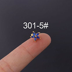 Средно-синий Цветок 316l хирургическая нержавеющая сталь микропаве кубический цирконий хрящ серьги, золотые, светло-синий, 6 мм, штифты : 0.8 мм