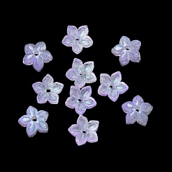 Средний Синий Шифер Окрашенные и нагретые стеклянные колпачки для бусин, 5-лепестков цветка, средний грифельно-синий, 9x9.5~10x3.8 мм, отверстие : 1 мм