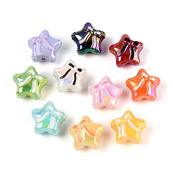(52) Непрозрачная лаванда Непрозрачные акриловые бусины с УФ-покрытием, радужный, звезда и бантом, с эмалью, разноцветные, 19x20x14 мм, отверстие : 2.8 мм