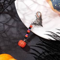 (52) Непрозрачная лаванда Подвески из стеклянных бусин ручной работы на хэллоуин, Сплав с застежками когтя омара, с эмалевой битой, разноцветные, 68 мм