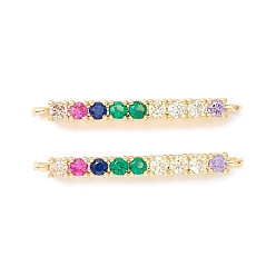Разноцветный Реечное покрытие латунь микро паве кубический цирконий коннестор прелести, долговечный, реальный 18 k позолоченный, без кадмия, без никеля и без свинца, полоса, красочный, 24x2x2.5 мм, отверстие : 1 мм