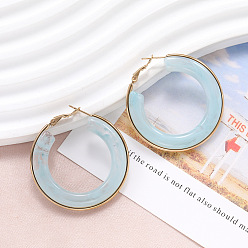 Бледно-бирюзовый 304 из нержавеющей стали акриловые серьги обруча, золотые, бледные бирюзовая, 35 мм