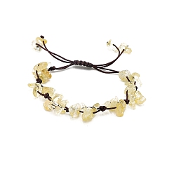 Yellow Quartz Adjustable Natural Yellow Quartz Chips Braided Bead Bracelet, Inner Diameter: 2-3/8 inch(6cm)