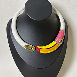 White Alloy Enamel Bird Hinged Open Cuff Choker Necklaces, Golden, White, 12.20~15.75 inch(31~40cm)