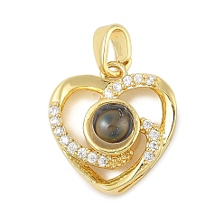Сердце Подвески из латуни микропаве с фианитами и стеклом, женские прелести, сердце, 16.5x15.5x7.5 мм, отверстие : 4.5x3 мм