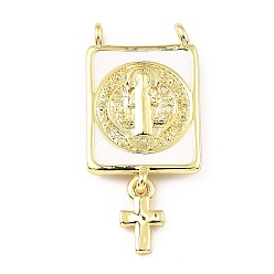 Настоящее золото 18K Стойки обшивки латунь кулон, с эмалью, долговечный, без свинца и без кадмия, крестик, реальный 18 k позолоченный, 28x13x1.8 мм, отверстие : 1.6 мм