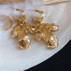Golden Alloy Stud Dangle Earrings for Women, Leaf, Golden, 60x40mm