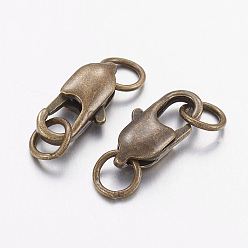 Antique Bronze Brass Lobster Claw Clasps, Cadmium Free & Nickel Free & Lead Free, Antique Bronze, 16x6mm, Hole: 2.5mm