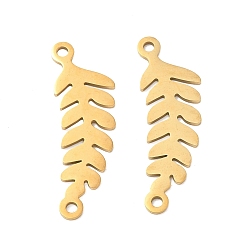 Golden 304 Stainless Steel Connector Charms, Leaf Links, Golden, 31.5x10x1mm, Hole: 1.7mm