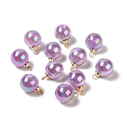 Medium Purple UV Plating Acrylic Pendants, with Light Gold Tone Brass Findings, Round Charm, Medium Purple, 13.5x9.5mm, Hole: 1.6mm