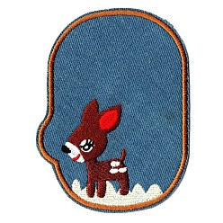 Steel Blue Computerized Embroidery Cloth Iron on/Sew on Patches, Costume Accessories, Sika deer, Steel Blue, 11.7x8.7cm