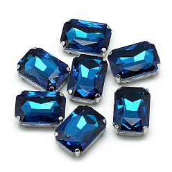 чирок Шить на горный хрусталь, многожильных ссылки, стекло горный хрусталь, с настройками латуни, аксессуары для одежды, граненые, восьмиугольник, платина, зелено-синие, 14x10x6 мм, отверстие : 0.8~1 мм