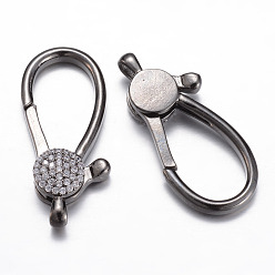 Gunmetal Brass Micro Pave Cubic Zirconia Lobster Claw Clasps, Gunmetal, 36x16x6mm, Hole: 3.5x2.5mm