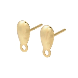 Настоящее золото 18K 304 Выводы серьги из нержавеющей стали шпилька, слеза, с петлей, золотые, 10x5 мм, отверстие : 1.4 мм, штифты : 0.9 мм