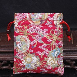 Цветок Прямоугольные подарочные пакеты из ткани в китайском стиле с принтом на шнурке, сумки для хранения, цветок, 15x12 см