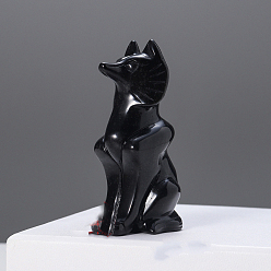 Обсидиан Резные фигурки целебных лисиц из натурального обсидиана, Украшения из камня с энергией Рейки, 20~30x70~80 мм