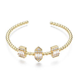 Настоящее золото 16K Блестящий кубический циркониевый браслет-манжета из бисера для нее, латунный открытый браслет, без никеля , реальный 16 k позолоченный, внутренний диаметр: 2-1/4 дюйм (5.7 см)