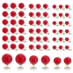 Rouge 60 pièces 3 styles broches de revers en plastique imitation perle anti-reflets, ronde, Avec alliage et fer, rouge, 17~20x10~14mm, 20 pcs / style
