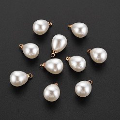 Кремово-белый Абс пластика имитация жемчуга, с позолоченной латунной петлей, слеза, кремово-белые, 12x7.5 мм, отверстие : 1.5 мм